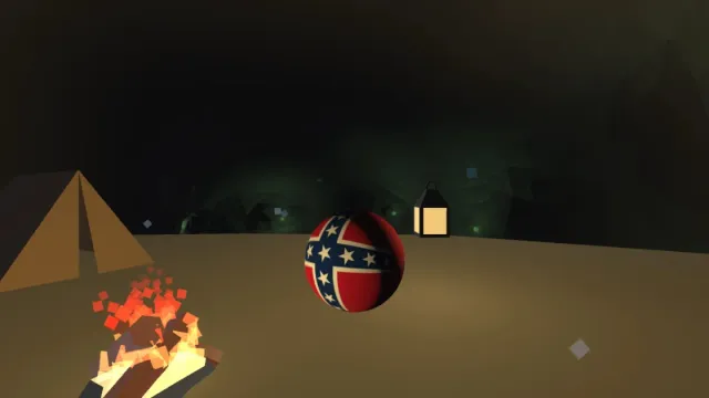 Lee warms himself by a campfire