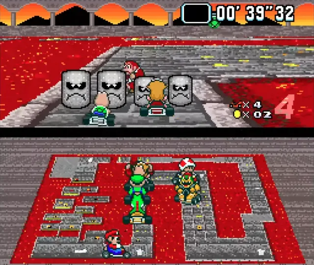 Princess Peach racing in Bowser Castle 3.