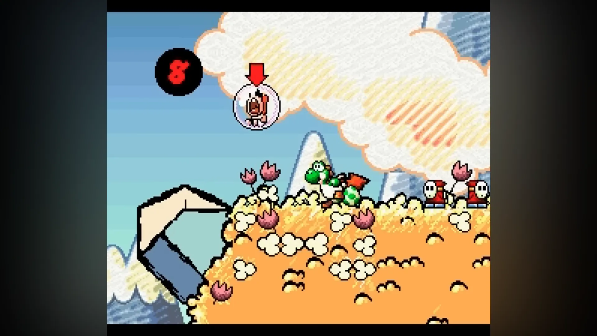 Baby Mario in his protective bubble