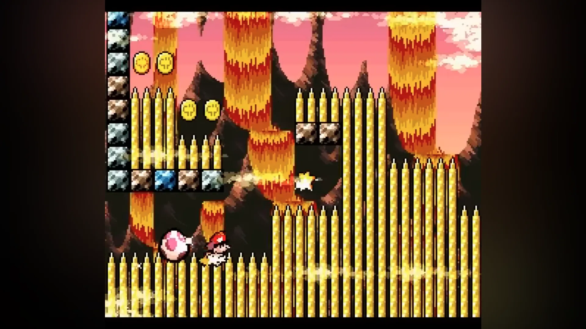 Baby Super Mario runs across spikes