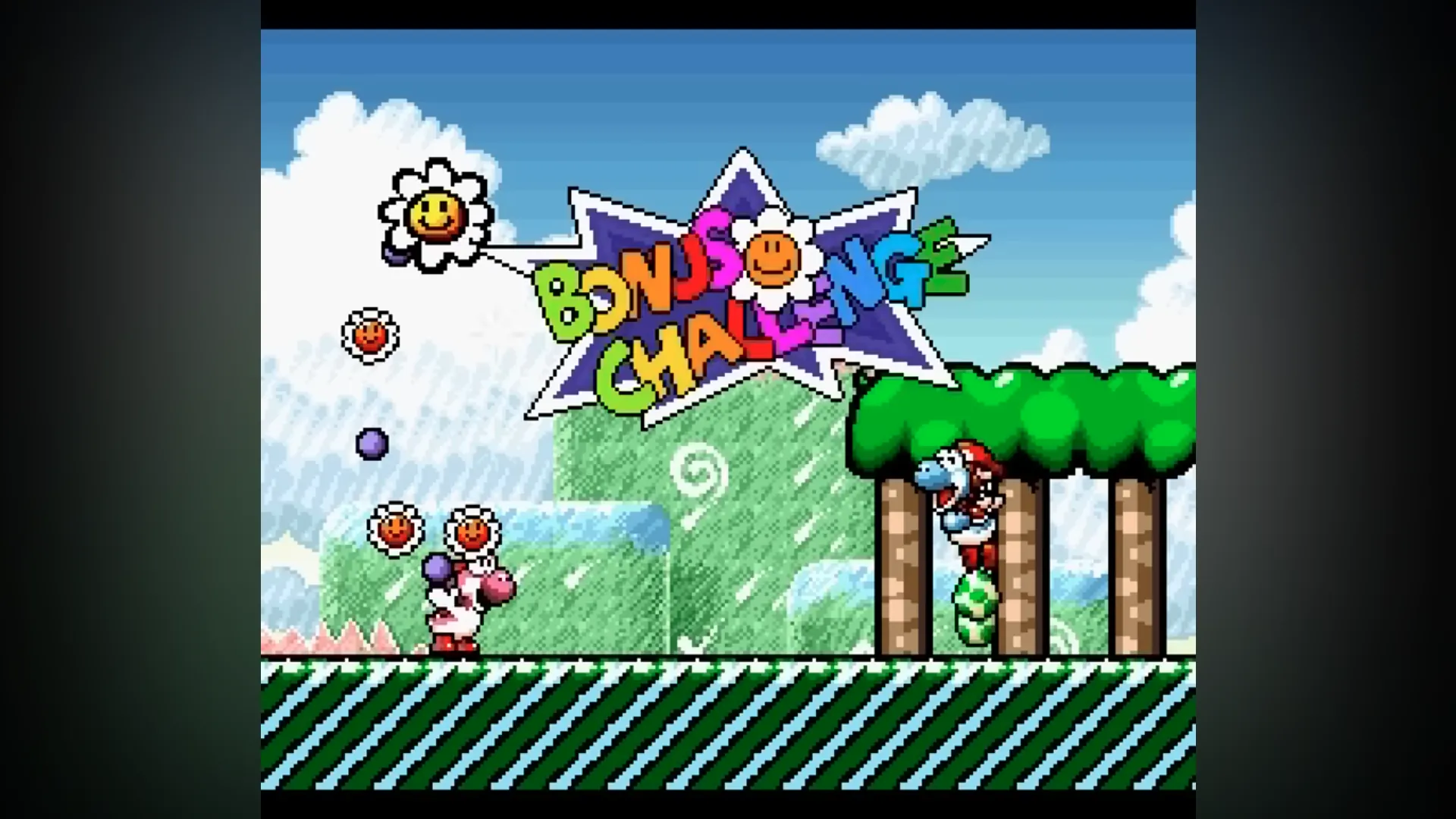 Yoshi's jumping for joy at the finish line